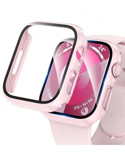 Buit In Tempered Glass Screen Protector- All Around Hard PC Protective Watch Case High Definition Ultra-Thin Cover For Apple Watch Series Ultra/SE/11/10/9/8/7/6/5/4/3/2/1, For Apple Watch Case 38/40/41/42/44/45/46/49mm, Intelligent Watch Case Accessories, Pink