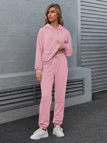 Conjunto  deportivo de pants con sudader de manga larga con cordones con abertura en la parte de adelante. - Rosa Pálido - Ver 5