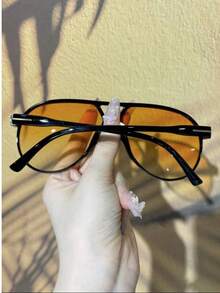 1pc Vintage Oversized Double Bridge Frame Glasses, Versatile For Women, Summer Beach, Outdoor, Travel - 橘色 - 查看 3
