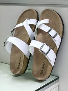Spring To Summer 2025 New Crossed Toe Soft Cork Slippers Beach Sandals, Unisex - White - View 5