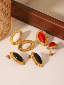 1 par de pendientes de botón cuadrados con incrustaciones de resina para mujeres, pendientes chapados en oro de 18 quilates de acero inoxidable, accesorios de joyería de moda, regalo para amantes - Pendientes cuadrados - Ver 8