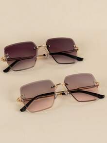 1pc/2pcs/3pcs Square Frameless Photogenic Edged Decorative Fashion Glasses - Ombre - View 20