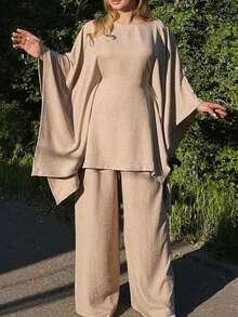 ANCHOSE ANCHOSE Plus Size Women Holiday Casual Elegant Cinched Waist Batwing Sleeve Loose Outfit