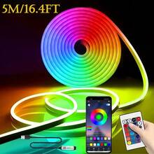 3,28 pies /6,56 pies /9,84 pies /16,4 pies Luces LED, Tira de luz de neón LED 5V RGB, Tira de luz de neón LED para dormitorio, Control remoto de 24 teclas, Luces de cuerda inteligentes RGB que cambian de color, Decoración de dormitorio, sala de estar, familia, fiesta de Navidad, Control de aplicación de teléfono móvil, Luces de cuerda LED, Artículos de decoración de habitación - luz de color - Ver 14