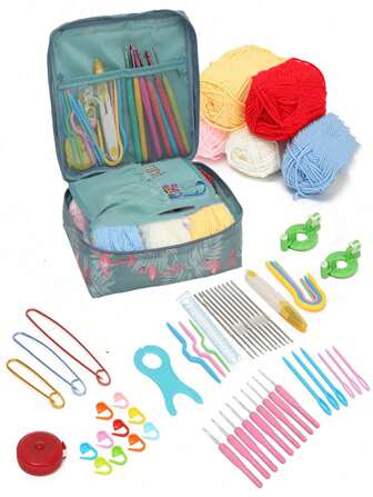 54pcs Multi-Color Crochet Set For Beginners, DIY Knitting Tools, Starter Knitting Tool Storage Kit, Suitable For Handmade Pet Sweater, Small Bag, Pendant Accessories, Random Color
