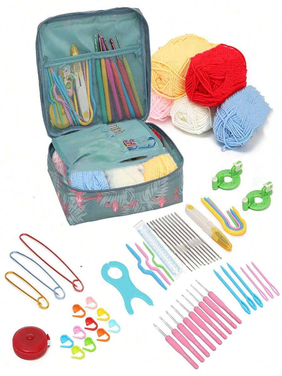 54pcs Multi-Color Crochet Set For Beginners, DIY Knitting Tools, Starter Knitting Tool Storage Kit, Suitable For Handmade Pet Sweater, Small Bag, Pendant Accessories, Random Color - Multicolor - View 1