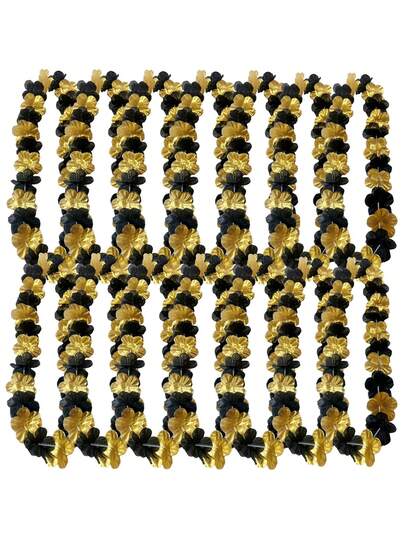 1/6/10/20/30/40/50 件夏威夷花环项链，黑色和金色涤纶夏威夷花环，夏威夷花环热带夏威夷花卉主题派对礼品头饰节日婚礼海滩生日装饰派对用品夏威夷派对装饰花环（颜色随机）