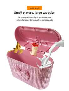 Car-Mounted Cute Bow Diamond-Studded Trash Can, Portable Press-Type Car Trash Can, Sparkling Diamond Trash Can, Car Decorative Trash Can