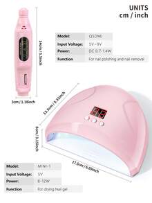 LULAA 46件套美甲套装：UV/LED美甲灯、美甲打磨机、美甲水钻、美甲刷、指甲锉、美甲刷套装、点钻笔套装、手指分离器、角质层推、美甲金/银线、手指分离器。在家即可享受沙龙级美甲体验，送给女孩的最佳礼物。 - 彩色 - 查看 11