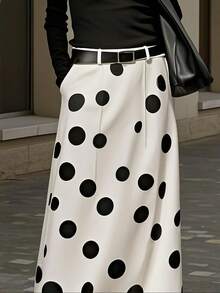 2025 New Summer Fall Elegant Vintage Maxi Skirt For Women  Classic Polka Dot Designal High Waisted H-Line Long Skirts Bottoms Woman Clothes Fit For Party Banquet Business Casual Daily Wear - 白色 - 查看 2