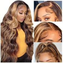 200% 密度 13x6 高清蕾丝前假发，渐变色蜂蜜金色挑染短波浪鲍勃假发，波浪形，预拔漂白结，零压力佩戴透气夏季鲍勃假发，适合所有种族的女性 - SP4/27 - 查看 6