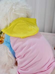 Patchwork Color Block Short Sleeve Hoodie Outerwear For Pomeranian & Bichon Frise