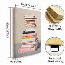 1 件粉色书迷复古学院风艺术帆布海报印刷少女艺术 Y2K 复古绘画墙画适用于办公室、书房、卧室、女孩房、门厅、家居装饰，带框/无框