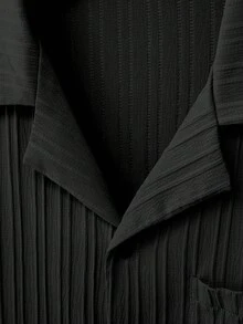 Simple And Elegant Men's Suit With Short-Sleeved Shirt, Short-Sleeved Shirt + Shorts, Fashionable Summer Men's Suit With Lapel, Suitable For Beach Vacations And Leisure At Home. - 黑色 - 查看 4