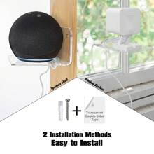 Juego de 3 estantes de pared acrílicos pequeños para cámaras de seguridad, altavoces, monitores de bebé y talla grande - Estante adhesivo universal de 4'' fácil de instalar sin taladrar, con sujetacables (Transparente)