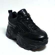 Fashion High Sneakers. Platform Soild Color Sneakers For Any Athletic Look. Man-Made Material. Faux Leather/PU. - Black - View 2
