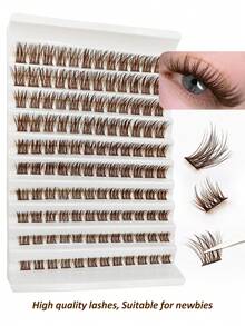 Rikuaild 120pcs Brown Cluster False Eyelashes, D Curl, 8-16mm Mixed Length, Fluffy Natural, Soft & Fine, Individual Lashes, Suitable For Daily Life, Wedding, Party And Music Festival - D - 查看 2