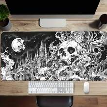 大型防水防滑橡胶游戏鼠标垫 - 1 件装哥特骷髅月亮图案鼠标垫 - 黑白桌面垫，适用于电脑、笔记本电脑、办公室、学校用品、返校季游戏鼠标垫桌面配件办公用品办公桌配件鼠标垫