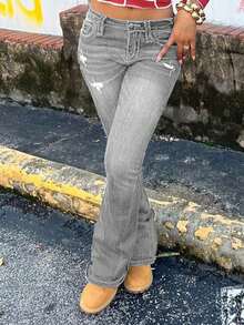 Quần jeans ống loe dáng ôm thời trang và thanh lịch dành cho nữ, thích hợp mặc thường ngày vào mùa xuân. - Màu Xám nhạt - Xem 5