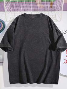 EWH Retro Washed T-Shirt Chainsaw Mania Cartoon T-Shirt Men Ha DG004 - 黑色 - 查看 4