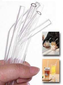 10 件可重复使用玻璃吸管套装，弯和直透明饮用吸管，返校，高硼硅玻璃冰沙吸管，鸡尾酒吸管，适用于冷热饮料、冰咖啡、果汁、派对用品、家庭和办公室的酒吧配件。 - 彩色 - 查看 4