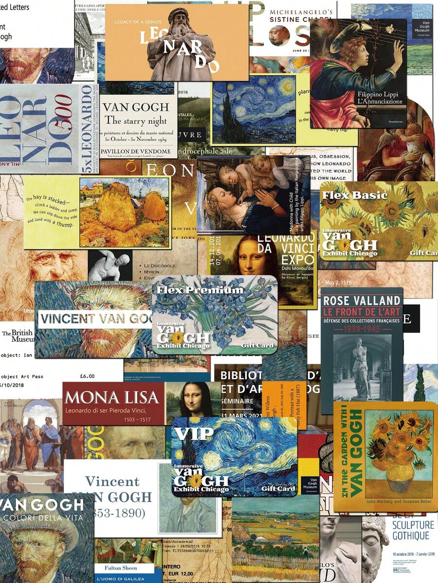 50 件复古绘画艺术创意贴纸，适用于笔记本、日记本、杯子、相框、相册、教师用品、家居装饰、自粘绘画贴纸，适合万圣节、圣诞节、礼物、学校用品、返校 - 彩色 - 查看 1