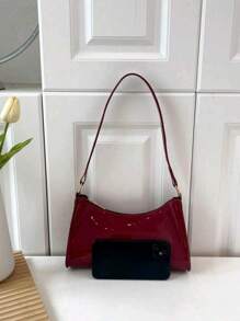 1 件 PU 时尚漆皮安卡拉红色腋下包，纯色简约轻奢单肩包，拉链单肩包，纯色手提包，晚宴包，非常适合女士、女孩、情人节、礼物、通勤、购物、婚礼派对、晚会。