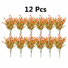 6/12 Packs Decorative Artificial Fall Flowers Durable UV Resistant Autumn Faux Plastic Plants Reusable Yellow Greenery Plant For Home Wedding Garden Fireplace Outdoor Decoration