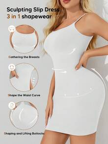 Shapewear Dress Slip For Women Tummy Control Adjustable Spaghetti Full Slip Seamless Body Shaper For Under Dresses White Summer - White - View 3