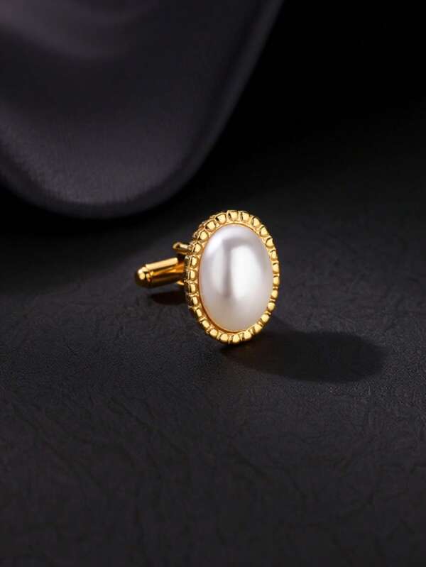 Faux Pearl Cufflinks For Men 18K Gold Plated Stainless Steel Cufflink Vintage Style Men's Jewelry Suit Shirt Accessory Daily Party Banquet Wear Gifts For Boyfriend Husband Father