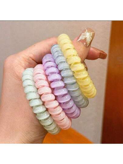 5pcs/Set Transparent Blue Telephone Wire Hair Scrunchies, Fresh & Minimalist, Sweet For Ponytail, Bun, Versatile High Elasticity Hair Ties, Won't Damage Hair, Suitable For Daily, Outdoor, Casual, Commuting, Sports Use, Ponytail Holders, Hair Elastics, Hair Rubber Bands, Hair Rope, Hair Accessories ,Head Piece
