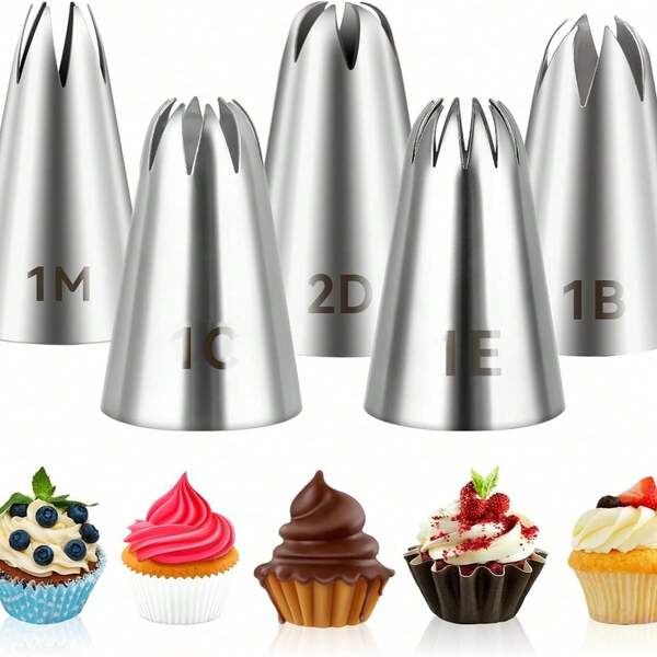 5-Piece Stainless Steel Baking Nozzle Combination: Various Patterns Suitable For Different Baking Scenarios, High Temperature Resistance Without Deformation, And Storage Box For Worry Free Storage