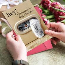 1pc Unique Cat Greeting Card With Envelope, Funny Thank You/Birthday/Holiday Card, Cute Design For Thoughtful Gift