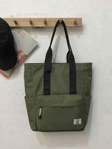 Multi-Functional Men's Versatile Large Capacity Tote Bag, Shoulder Bag, Handbag, Suitable For University Students Tote Bag With Zipper Book Bag - Green - View 3