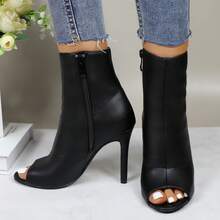 Womens Peep Toe Stiletto Booties Side Zipper High Heel Open Toe Ankle Boots CHARLIE-212 - 黑色 - 查看 2