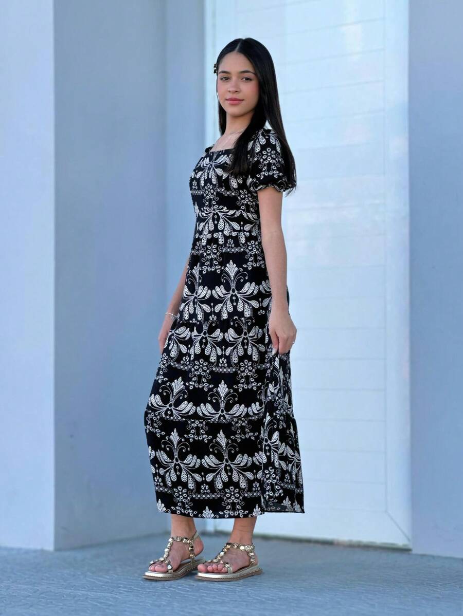 Long Youth Dress Modern Fashion In Lesse Print - Negro - Ver 1
