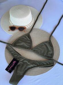 G-String Bikini With G-String Curtain Summer Fashion 2025 - xanh quân đội - Xem 1