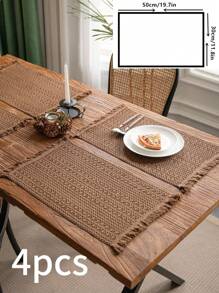 1/4/6/12pcs Bohemian Woven Placemats, Khaki Knitted Hollow Rectangle Coasters, Kitchen Supplies, Water Cup Bowl Dish Non-Slip Mats, Suitable For Daily, Festivals, Gatherings, Parties, Weddings, Dinners, Home Decor, Retro Style