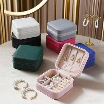 1pc Portable PU Leather Jewelry Box, Mini Jewelry Travel Case For Earrings, Necklaces, Rings, Bracelets, Women Girls For Women Storage Organizer Travel Essentials Back To School Dormitory Storage Fall Decor