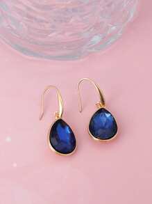 1对欧美风格蓝水晶水滴耳环，时尚优雅耳坠，批发