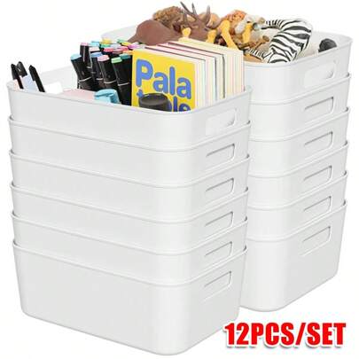 1/2/4/8/12PCS Plastic Storage Bins And Baskets, Stackable Desktop Storage Box Fruit Cosmetic Sundries Small Capacity Kitchen Organizer For Kitchen, Bathroom, Office, Under Sink Organizer