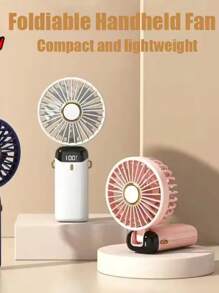 1 pezzo Ventilatore portatile ricaricabile USB a colore unito, lunga durata della batteria, alta velocità del vento, con supporto, dimensioni mini, display LCD, multifunzione, adatto come regalo, per rinfrescarsi d'estate, per uso all'aperto, sport, lavoro, viaggio, spiaggia, campeggio, casa, ufficio, studio
