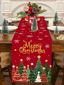 1pc 35*180cm/13.78*70.87inch Christmas Tablecloth With Red & Gold Christmas Tree And Snowflake Pattern, Suitable For Dining Table, Entryway, Coffee Table Holiday Decor, Fabric Winter Seasonal Decoration - Multicolor - View 9