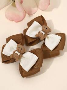 2pcs Girls Bear Hair Bow Red Bowknot With Rhinestone Hair Clips Decor Hair Accessories - Multicolor - View 11