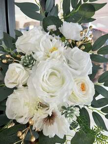 2件套白色人造浪漫婚礼装饰花卉套装，适用于房间装饰、节日派对、日常装饰、婚礼仪式、花园装饰、感恩节餐桌摆设、圣诞节装饰、乔迁礼物 - 白色2pcs - 查看 9