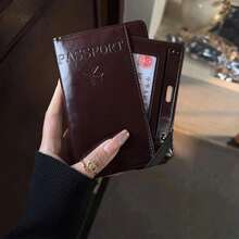 多功能护照夹和卡包，PU 皮革护照套，适合旅行、上学、度假、商务旅行，男女皆宜 - 酒紅色 - 查看 4