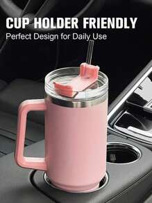 1 Pc, 40 Oz Stainless Steel, With Handle And Straw Cover, Reusable Insulated Double Wall Stainless Steel Water Bottle, Travel Cup, Ice Coffee Cup, Gift For Women, Can Hold Ice Drinks And Hot Drinks In Water Cup - Multicolor - View 2