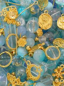 beadia 30-50g/gói Hạt thủy tinh hỗn hợp, hạt đệm kim loại vàng, các loại hạt thủy tinh xanh, thích hợp để làm đồ trang sức DIY, vòng cổ và vòng tay, nguyên liệu thủ công dành cho nữ. - Màu xanh lam - Xem 7