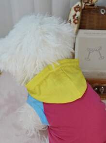 Patchwork Color Block Short Sleeve Hoodie Outerwear For Pomeranian & Bichon Frise