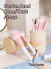 1PC Personalized Makeup Brush Case | Engraved Name Cosmetic Pouch With Mirror & Waterproof Lining (Gift Box + Dustproof Zipper) - Multicolor - View 2